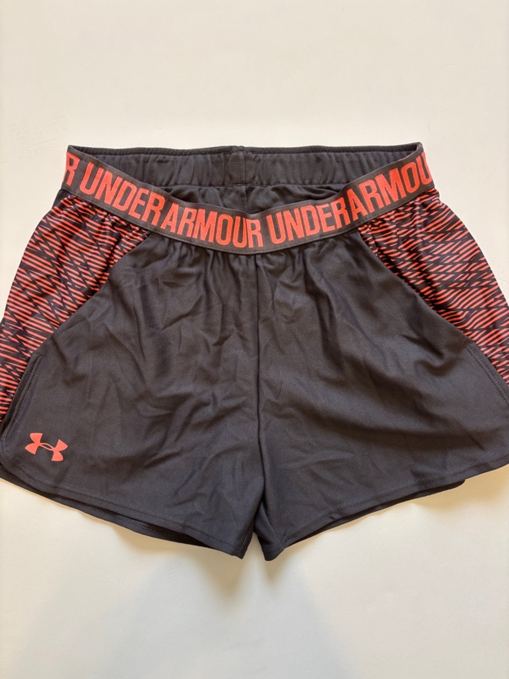 Under Armour Women’s Black & Coral Elastic-Waist Athletic Shorts